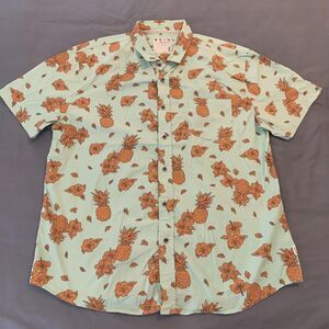 VSTR Premium Shirt Mens 2XL Green Pineapple Hibiscus Hawaiian Button Up Cotton